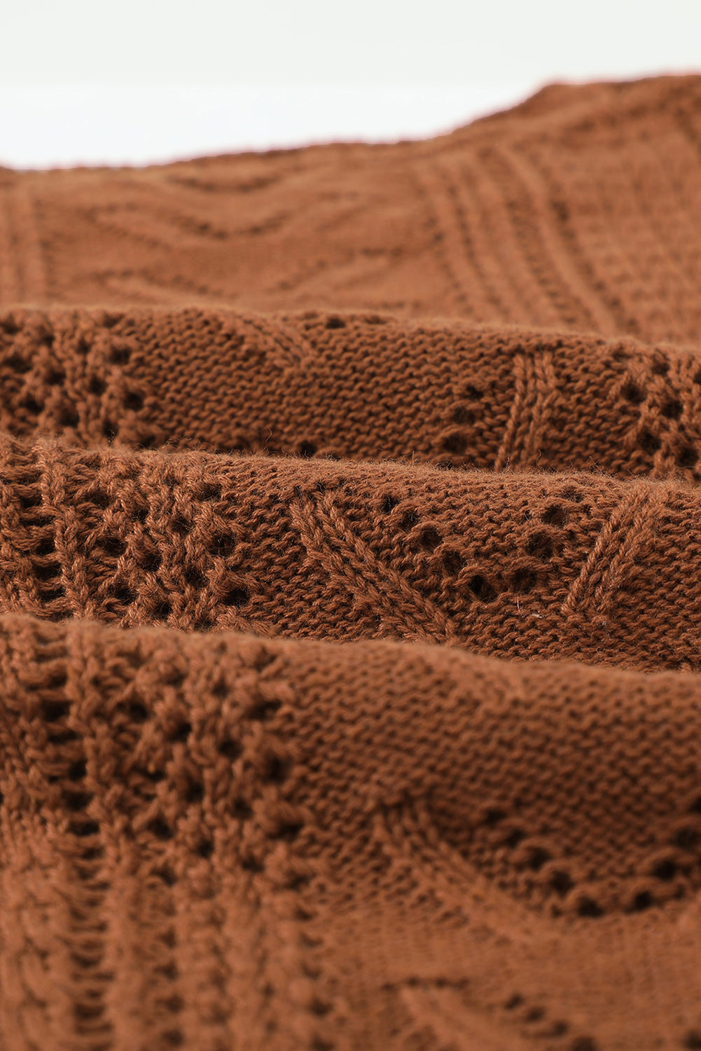 Apricot Crochet Lace Pointelle Knit Sweater