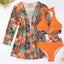 Carrot 3pcs Tropical Contrast Trim Halter Bikini Set with Cover up