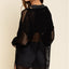 Black Fishnet Hollow-out Long Sleeve Beach Cover up