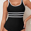 Black Contrast Trim Colorblock U Neck One Piece Swimwear