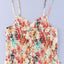 Apricot Floral Print Smocked Ruched Tank Top