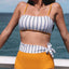 Yellow 2pcs Contrast Striped Tie High Waist Bikini Swimsuit