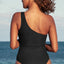 Black Ribbed One Shoulder Hollowed One Piece Swimsuit