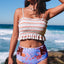 White Printed Smocked High Waisted Swimsuit