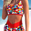 Fiery Red 2pcs Geometric Print Notch High Waisted Bikini