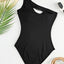 Black Ribbed One Shoulder Hollowed One Piece Swimsuit